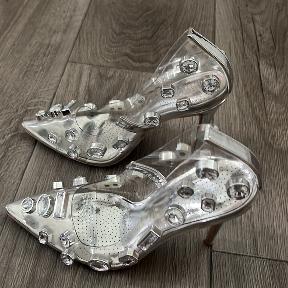 Azalea Wang Rhinestone Transparent Pointed Toes High-Heels, size 7 - Picture 3 of 5